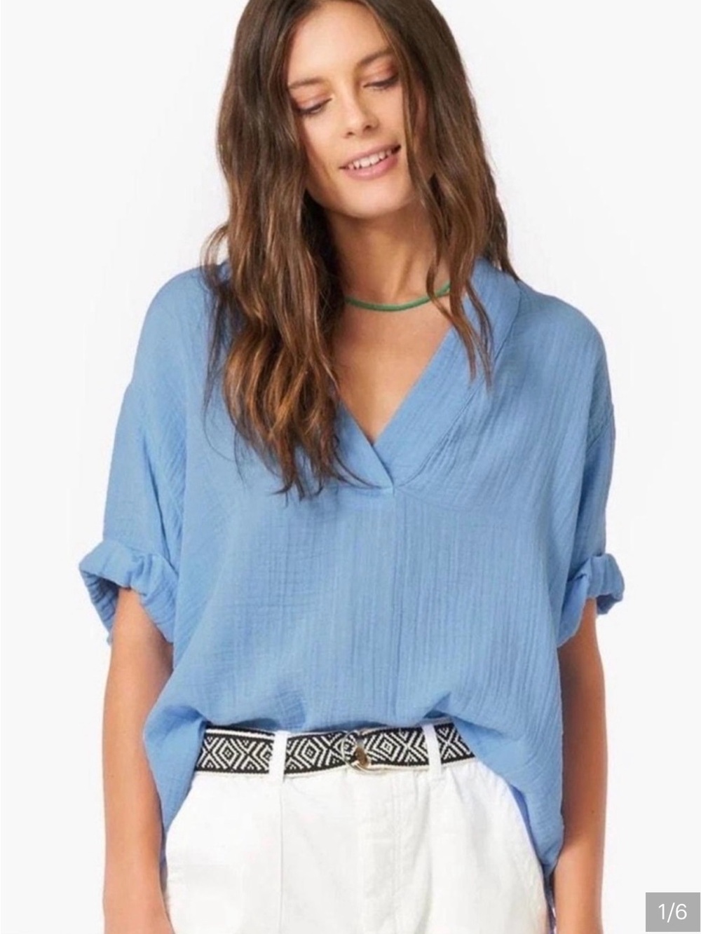 Xirena Light Blue V-Neck Cotton Gauze Women's Top